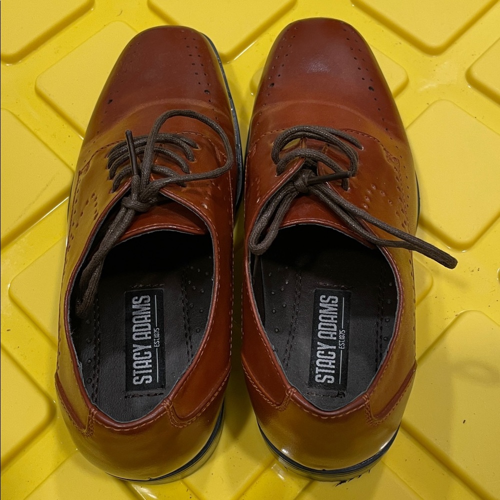 Stacy Adams Brown Boys Lace-up Dress Casual Shoes Like New Size 1M - Picture 3 of 7